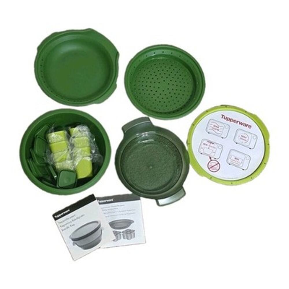 Tupperware Smart Steamer Microwave Cooker Set W/Accessories Avacado Green NEW